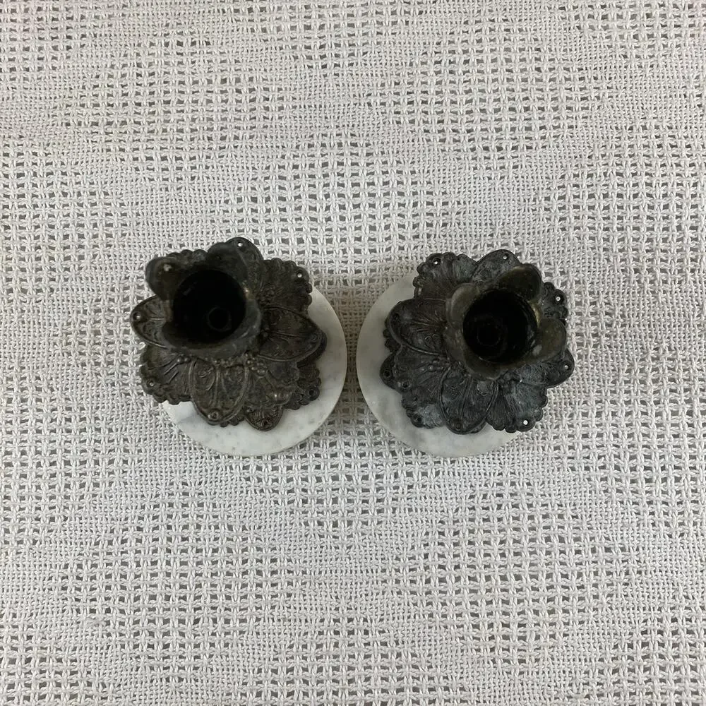 Marble Candlestick Holders Bronze A.B. Moulds Intricate Floral Pair 7